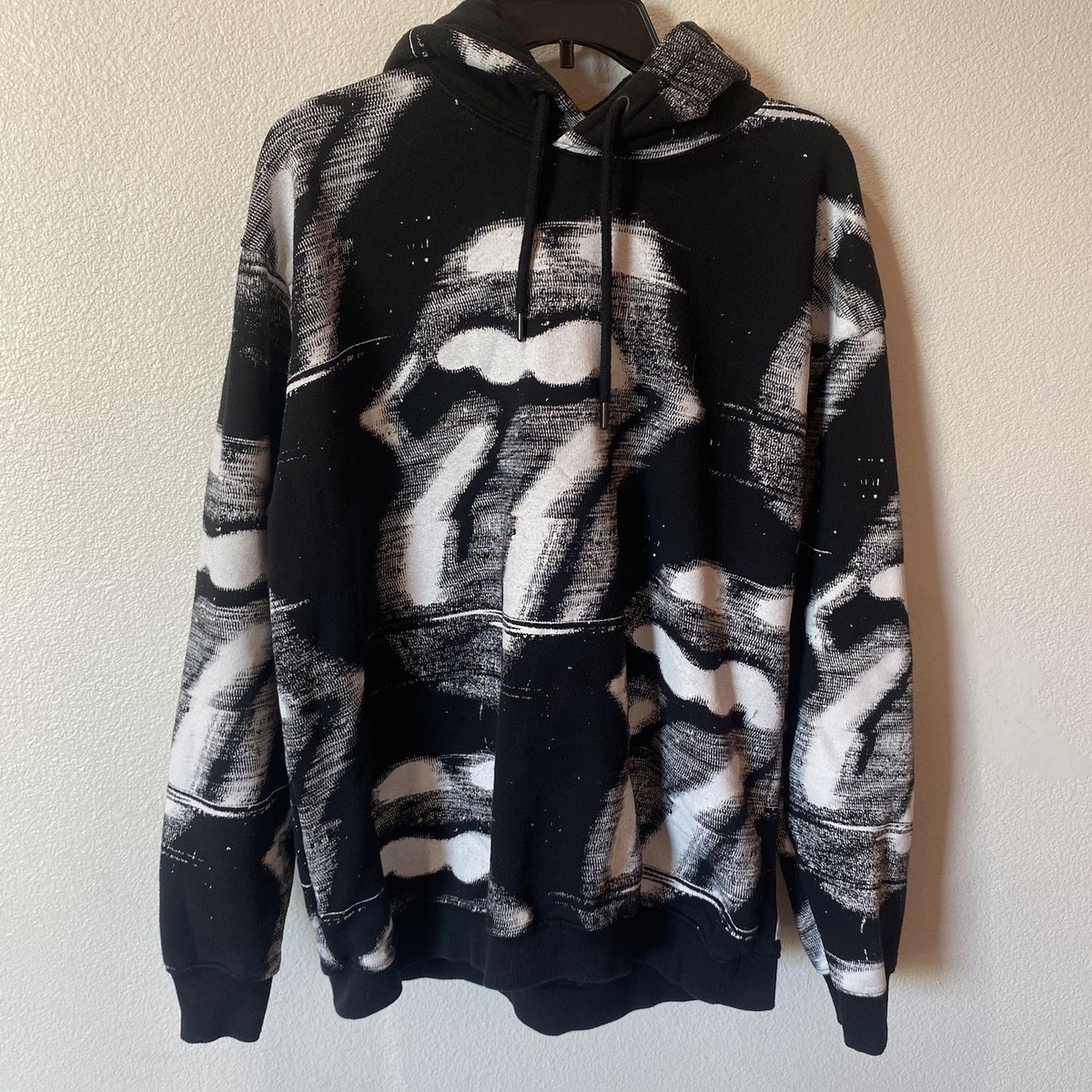 The Rolling Stones Pull & Bear Hoodie Paint Black Tongue Pullover Large