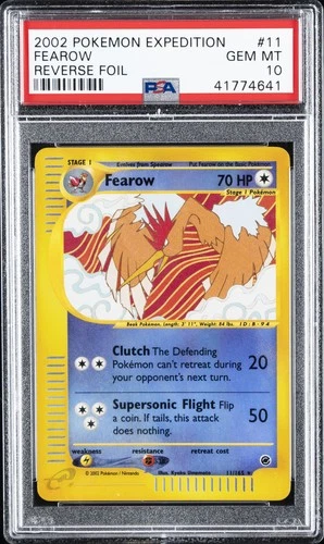 2002 POKEMON EXPEDITION #11 FEAROW-REVERSE FOIL PSA 10