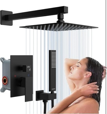 EMBATHER Black Shower System Sets Faucet 10 Inch Overhead Rainhead Shower Combo