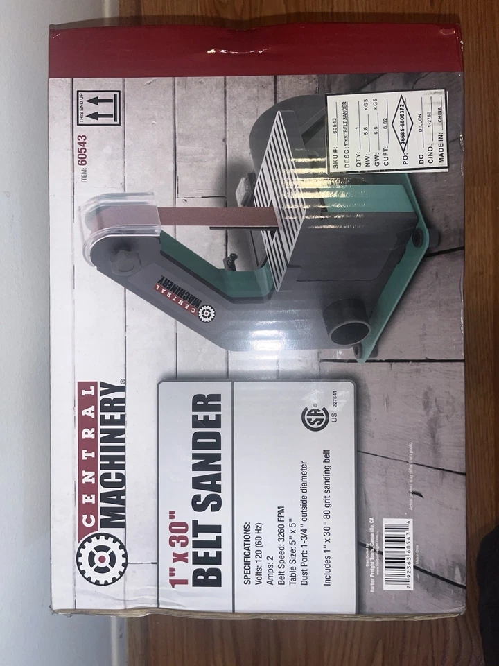 ЦЕНТРАЛЬНОЕ ОБОРУДОВАНИЕ 1 «X 30» РЕМЕНЬ ШЛИФОВАЛЬНЫЙ СТАНОК 1/3 HP, 0-45 наклон, 2-AMP #60543 новый - Изображение 4 из 4