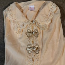 Vintage Sears Peach Apricot Lace Trim Midi Nightgown Large