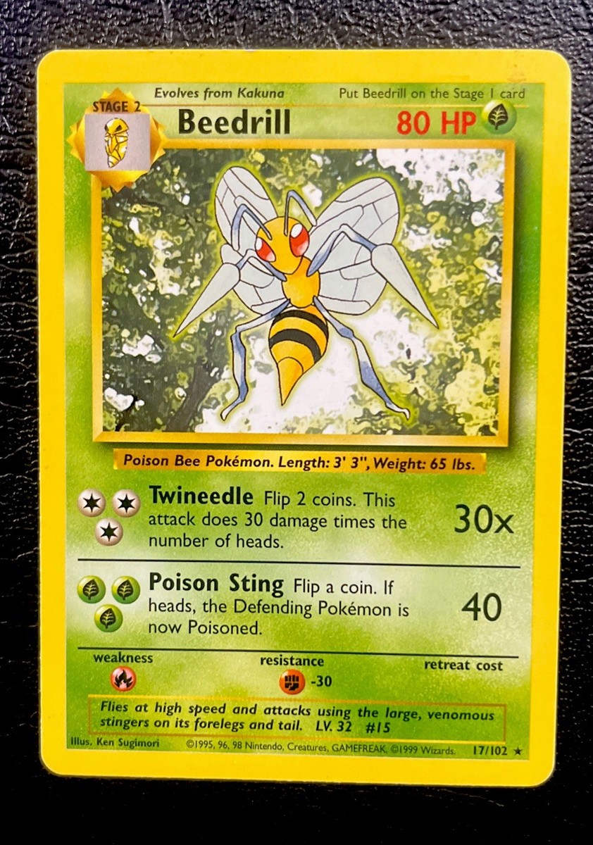 beedrill pokemon card value 17 102 - Base Set Grass Colorless Pokemon Card - Beedrill Base