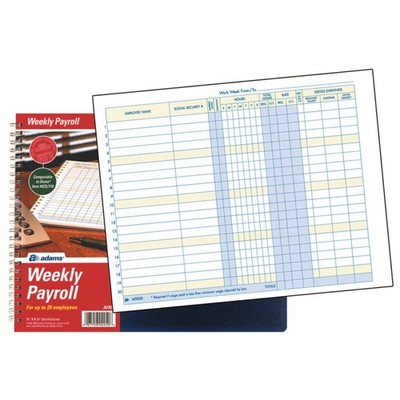 Adams Weekly Payroll Record, 20 Employee Capacity, Spiral Binding, 11 x White 