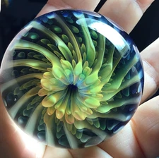 Anemone Tide Pool Art Glass ORB 1.75" Sea Flower + Glass Frog Stand Paperweight