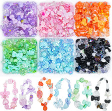 400-450PCS Acrylic Beads for Bracelet Making, Assorted 6 Colors Cute Beads, Flow