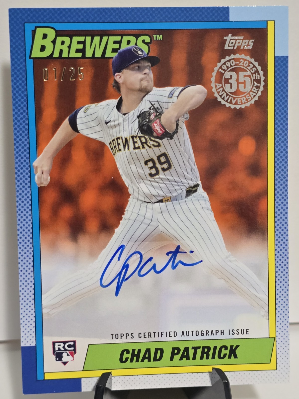 2025 Topps Update CHAD PATRICK RC # 01/25 Orange 1990 Real One Auto Brewers SSP