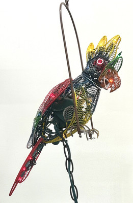 Mechanical Lighted Parrot on Perch Hanging Animatronic by Collections Works