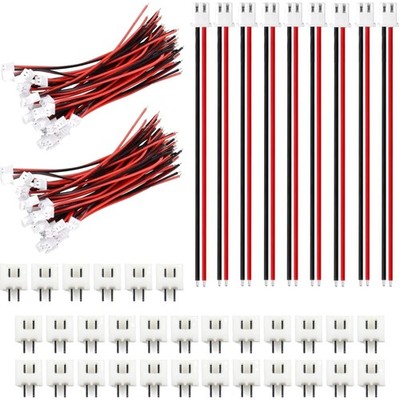 JST XH 2,54mm 2-Pin Stecker Buchse Verbindungskabel 50 Stück rot schwarz 10cm