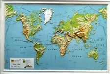 Rare Pair of Vintage A.J. Nystrom 3D Raised Relief USA & World Maps ca. 1960 NOS