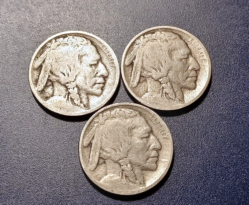 Lot of (2) 1913-P Ty. 1 & a 1913-P Ty. 2 Buffalo Nickel