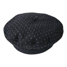 Christian Dior Studded Black Cotton Beret Siz...