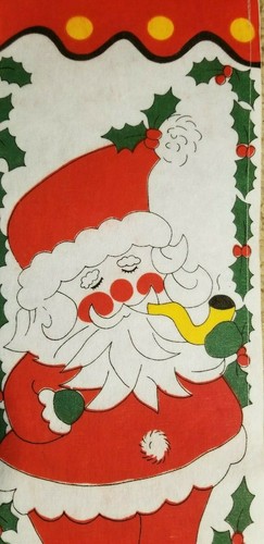 Vintage Decorative Thin Felt Stocking 17" Printed Santa Design On Front - Picture 2 of 5