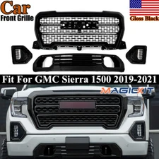 Fit 2019-2021 GMC Sierra 1500 Denali Front Grille Fog Light W/ Bezel Trim Black