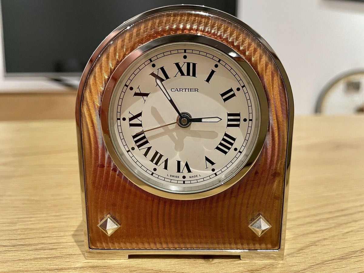 Cartier & Pink Arched alarm clock Serviced w/Red Felt pouch Buzez