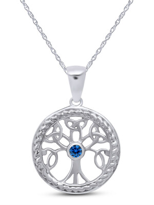 Tree of Life Pendant Necklace with Gemstone In Sterling Silver