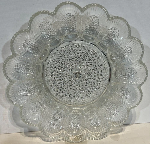 Vintage Indiana Glass Hobnail Clear Deviled Egg Plate Tray Platter - 15 eggs