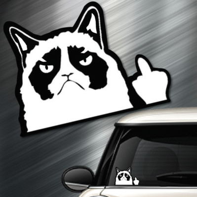 (1) Grumpy Kitty car Sticker Auto Race Drift JDM Decal Euro Funny Middle Finger 