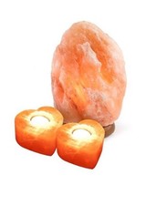 6" Himalayan Salt Lamp 2 Salt Candle Holders Heart Crystal Home Decor Gift Set.