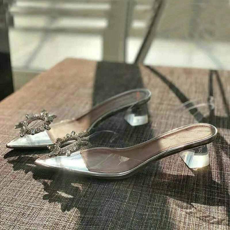 Mujeres Sexy Zapatos de salón Sandalias de PVC Transparentes Punta Cristal Transparente Tacón Alto Foto 4 de 4