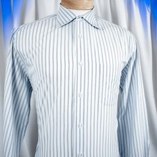 HUGO BOSS Blue White Navy Blue Double Striped Cotton Men Shirt Size 15