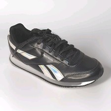 New Reebok Kid's Black  Silver Royal Glide Leather Low Top Sneaker US 2