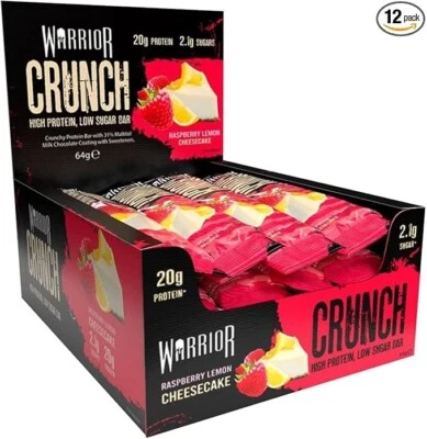 BODYBUILDING WAREHOUSE 12 Protein Bars BBE Jun 25 - Warrior Crunch Raspberry Lemon Cheesecake Snack