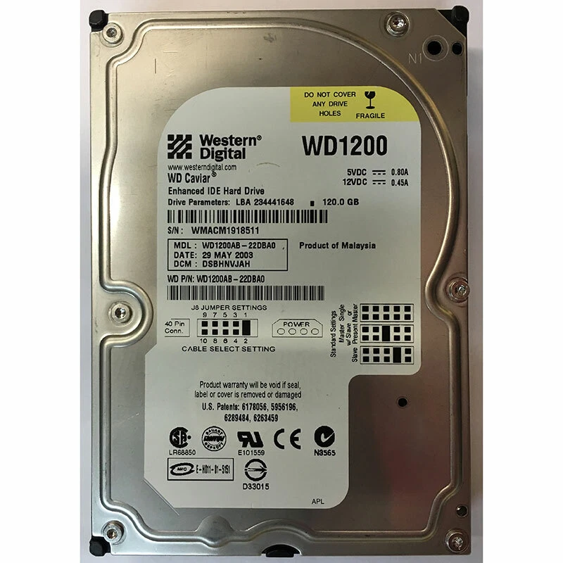 WD1200AB-22DBA0 - Western Digital 120GB 7200 RPM IDE 3.5" HDD - Image 1 of 1