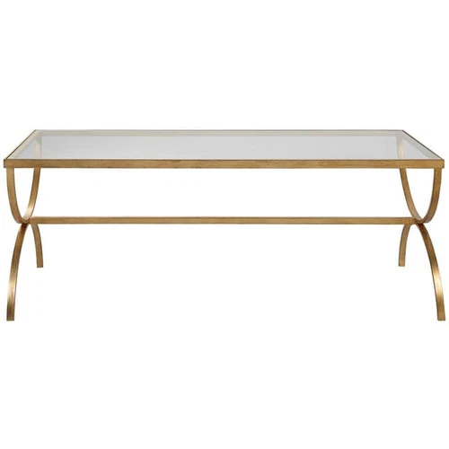 Uttermost Crescent Iron and Tempered Glass Coffee Table in Antique Gold - Picture 3 of 7