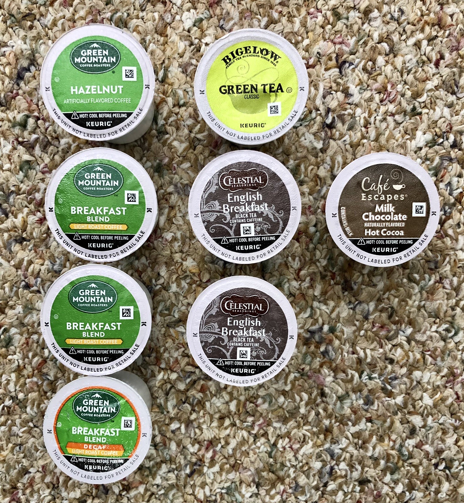 NEW green mountain k cups Lot Of 8 Coffee Milk Hot Chocolate Green Tea Pods