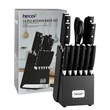 14PCS Kitchen Knife Block Set High Carbon Stainless Steel Cutlery w/ Sharpener