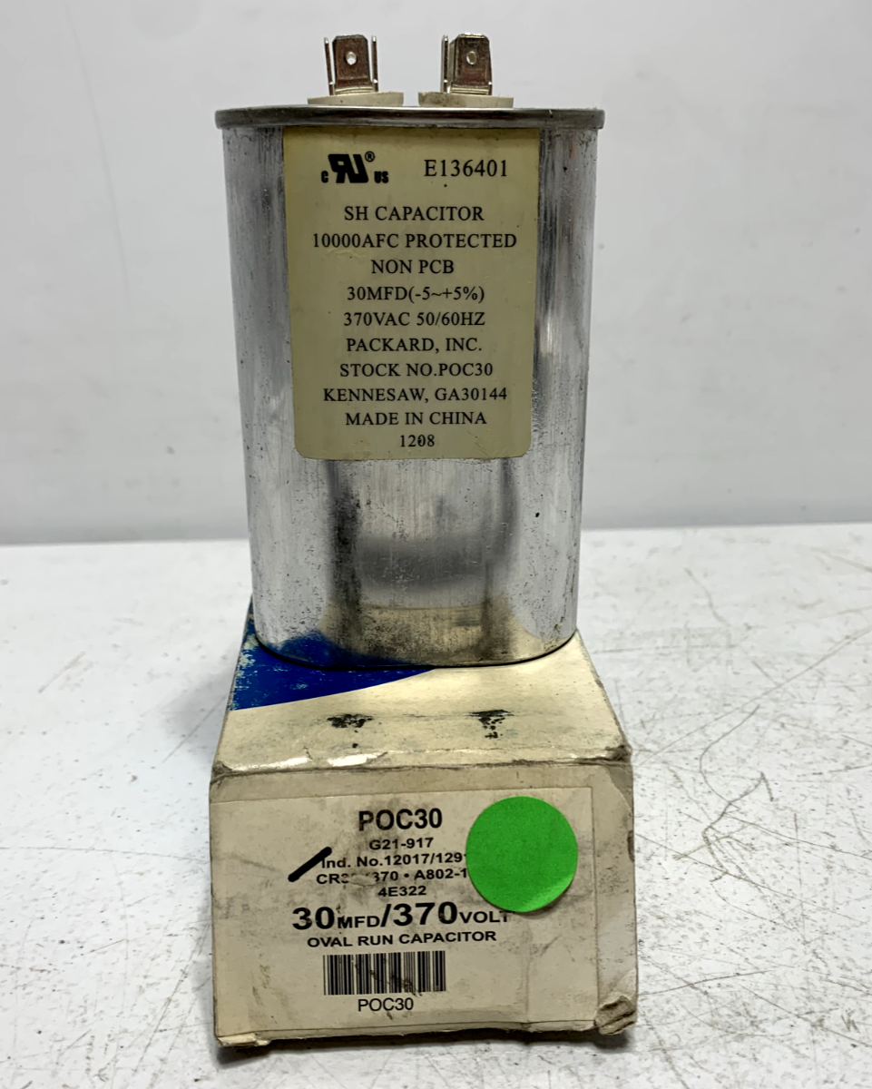 Packard POC30 30 MFD 370VAC Motor Run Capacitor Oval -40C to 70C