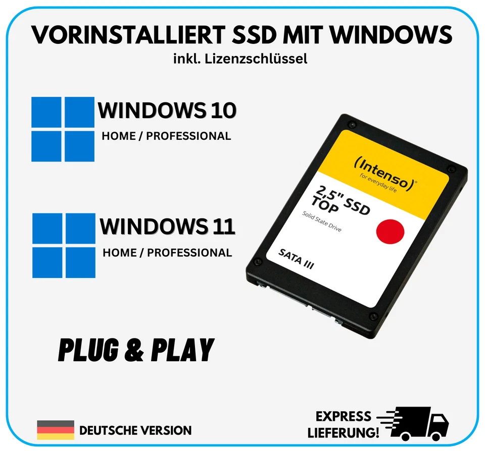 INTENSO SSD Festplatte mit vorinstallierten Windows 10 Windows 11 für PC Laptop Notebook