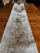 Clear Glass Silver Floral Ruffled THREE-Piece Vintage Compote Set