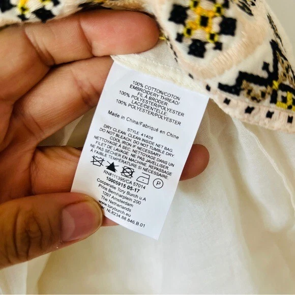 Nuovo Tory Burch raro mini abito Carlotta in pizzo con rifiniture ricamate taglia 10