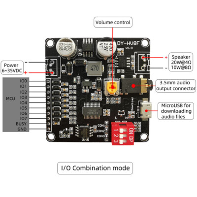 12V/24V Power Supply 10W/20W Voice Playback Module w/ 8M Byte Flash MP3 Player
