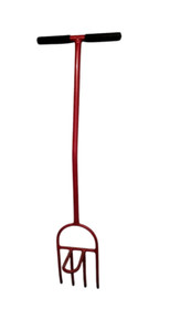 Red 4 Tine Heavy Duty T Bar w Foot Stand Digging Gardening Fork Made in USA