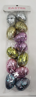 Decorative  Foil Easter Eggs 12 Pc - Silver Gold Pink Green Blue