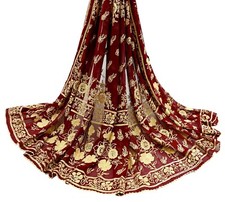 Vintage Dupatta Maroon Long Stole Pure Georgette Silk Hand Embroidered Scarves