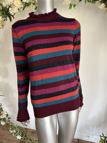 JOULES Gabrielle maglione donna righe metalliche taglia 12 bottoni ape NUOVO MX04 - Foto 3 di 24