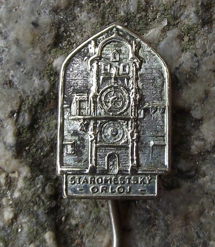 Vintage Orloj Prague Praha Astronomical Clock Old Town Square Czech Pin Badge - Picture 6 of 7