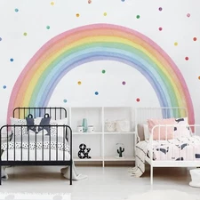 funlife Fabric Large Rainbow Wall Art Mural Stickers Peel and Stick, Precut G...
