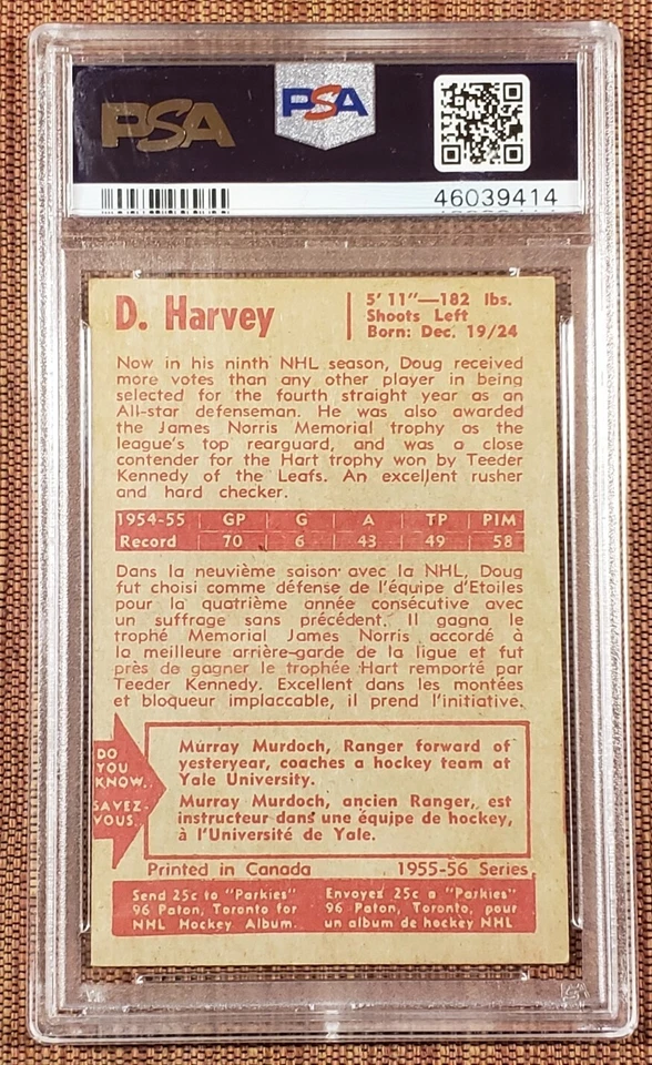 1955 Parkhurst #45 Doug Harvey Montreal Canadiens Original Hockey Card PSA 5 EX - Image 2 of 2