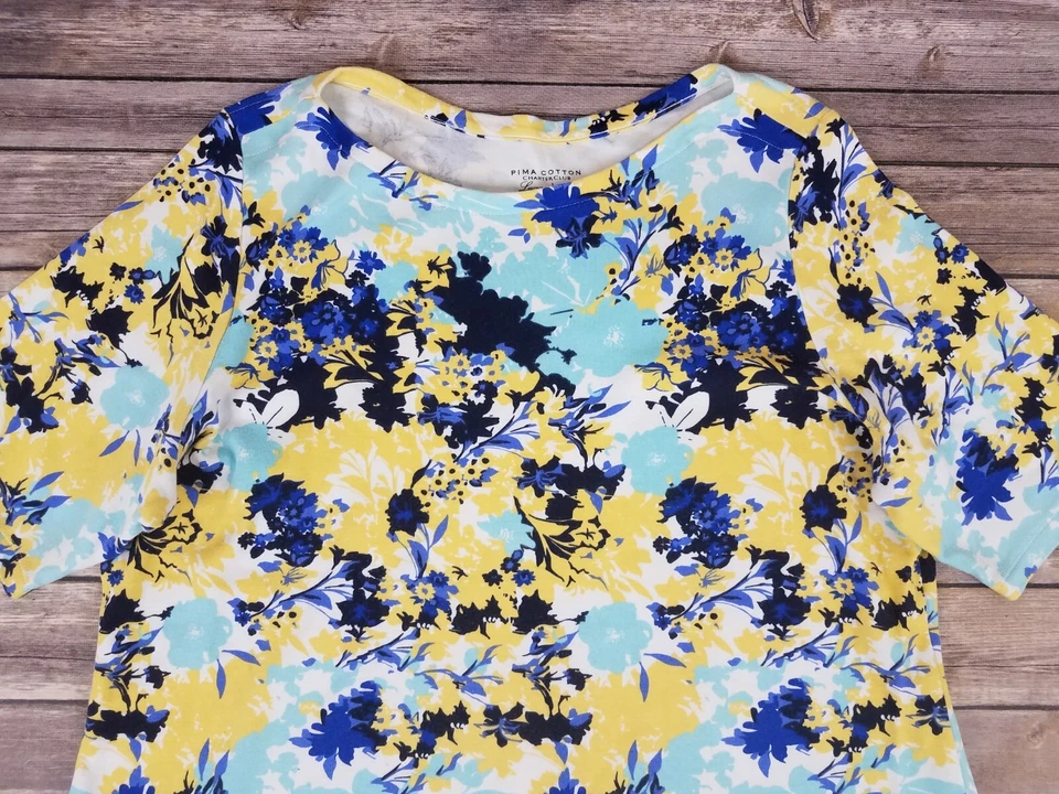 Top Charter Club Luxury Algodón Pima Talla Grande 1X Floral Manga Corta Foto 2 de 4