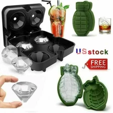 US ICE Balls Maker Diamond Grenade Tray Mold Cube Whiskey Cocktails Silicone 3D