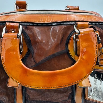 Dolce & Gabbana Patent Leather Boston Bag Orange Yellow 2Way 13.7