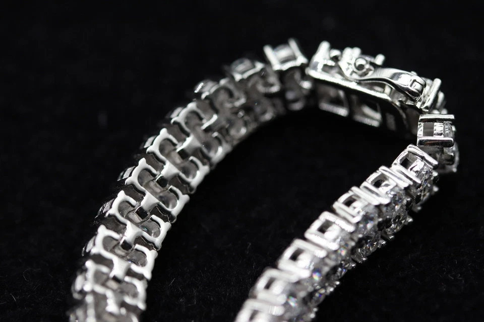 Brazalete de tenis de diamantes cultivados en laboratorio de doble capa de 5 quilates de oro blanco de 14 quilates sobre regalo G SI Foto 3 de 4