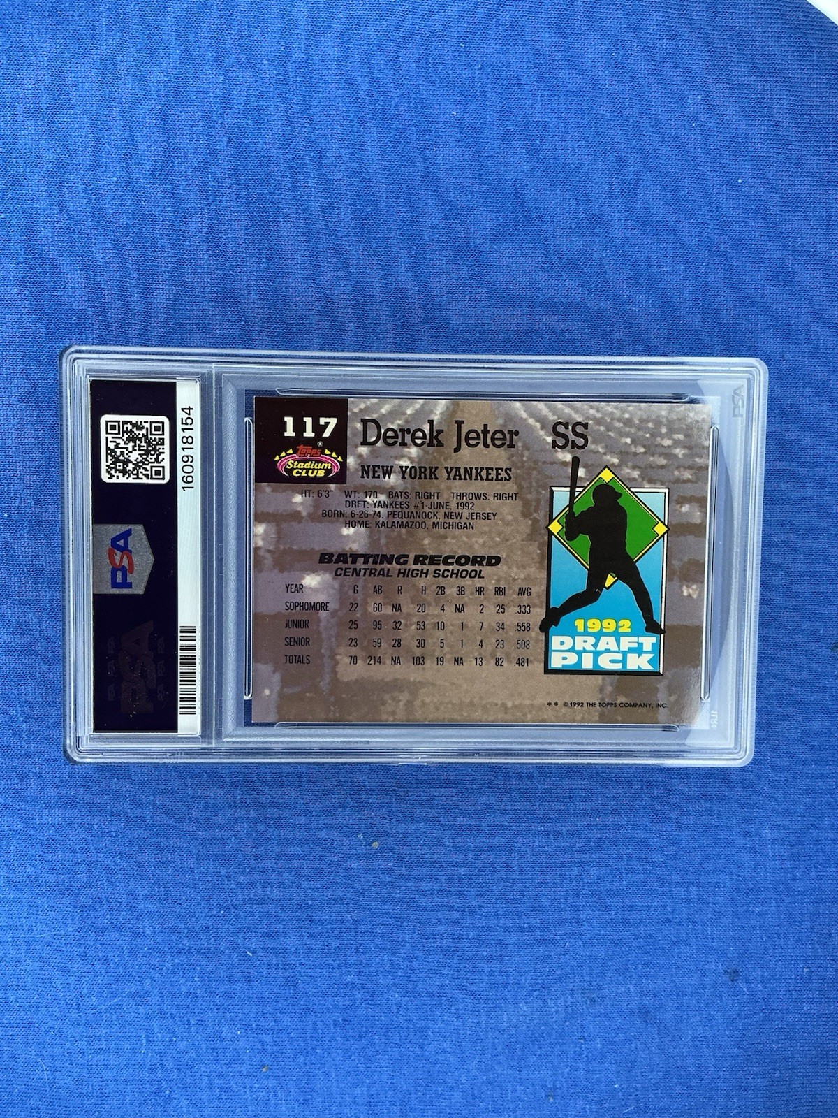 1993 STADIUM CLUB MURPHY #117 DEREK JETER RC ROOKIE HOF YANKEES PSA 8 view 2