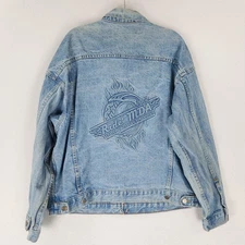 Vintage Jacket Mens XL Blue Denim Ride For MDA 2002 Embossed Motorcycle Trucker
