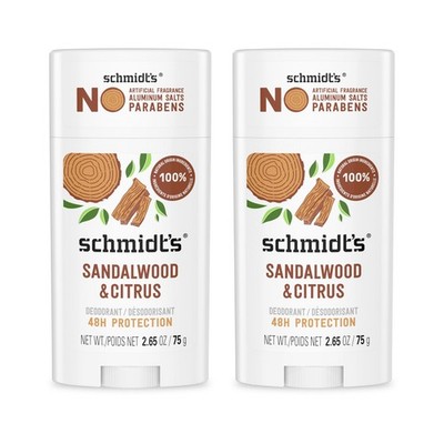 Aluminum-Free Vegan Deodorant Sandalwood & Citrus 2 Count for Women and Men, ...