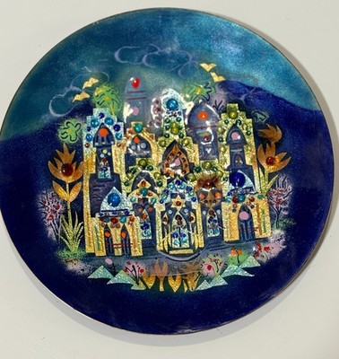 Agi Vardi Israeli Art Plate Kibbutz Givat Haim Signed MCM Studio Pottery Enamel